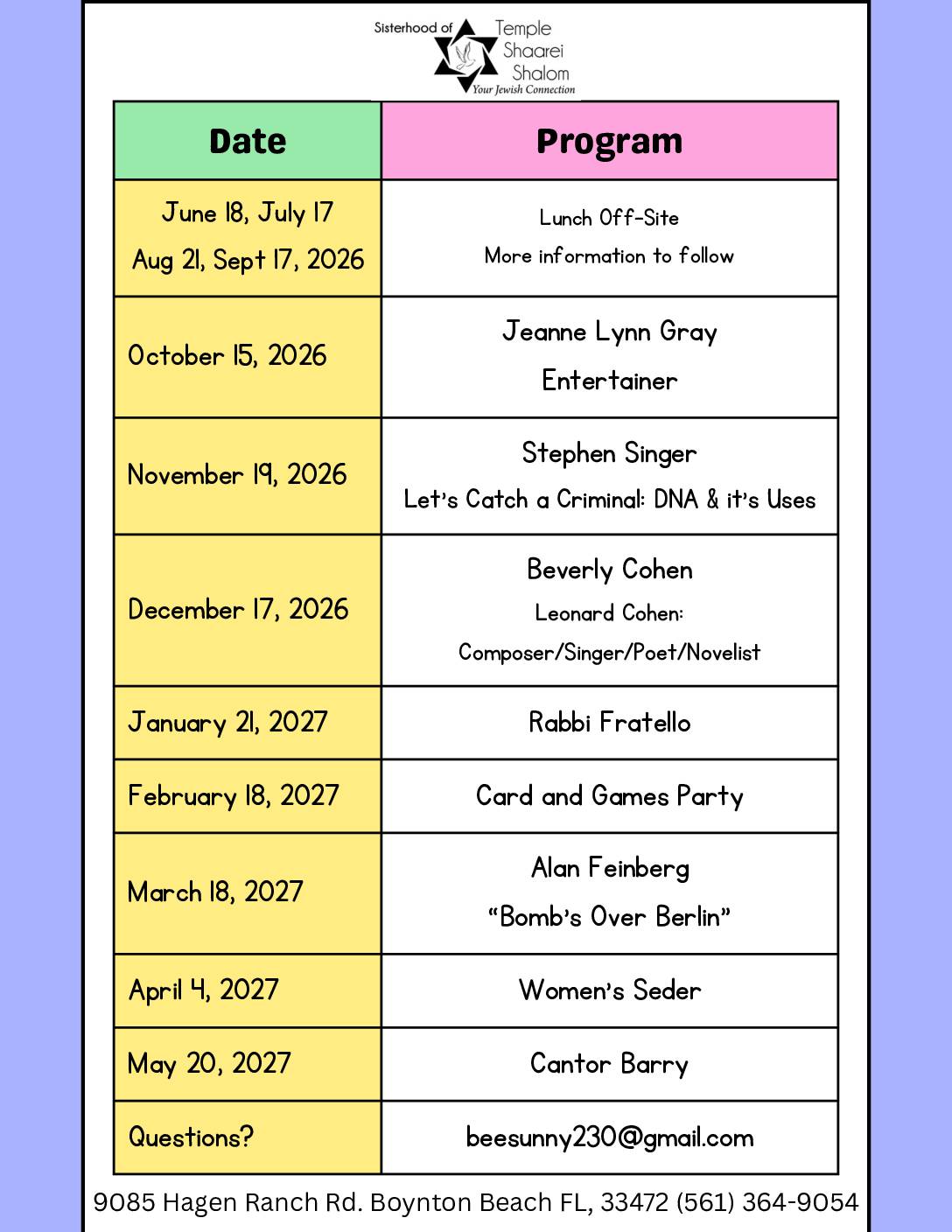 2026 2027 Sisterhood Calendar